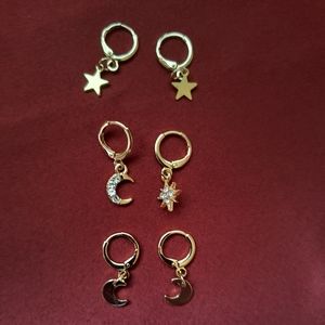 NWOT Set of 3 Gold Star & Moon Theme Earrings
